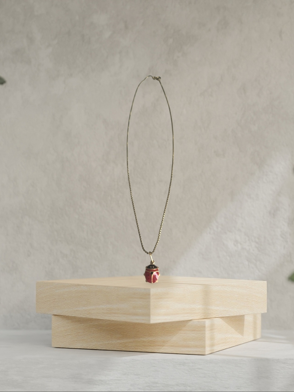 Gold Chain Necklace with Red Pendant